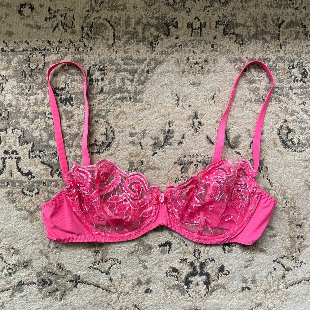 y2k euro pink lace floral bralette womens sz UK 34B fairycore glam